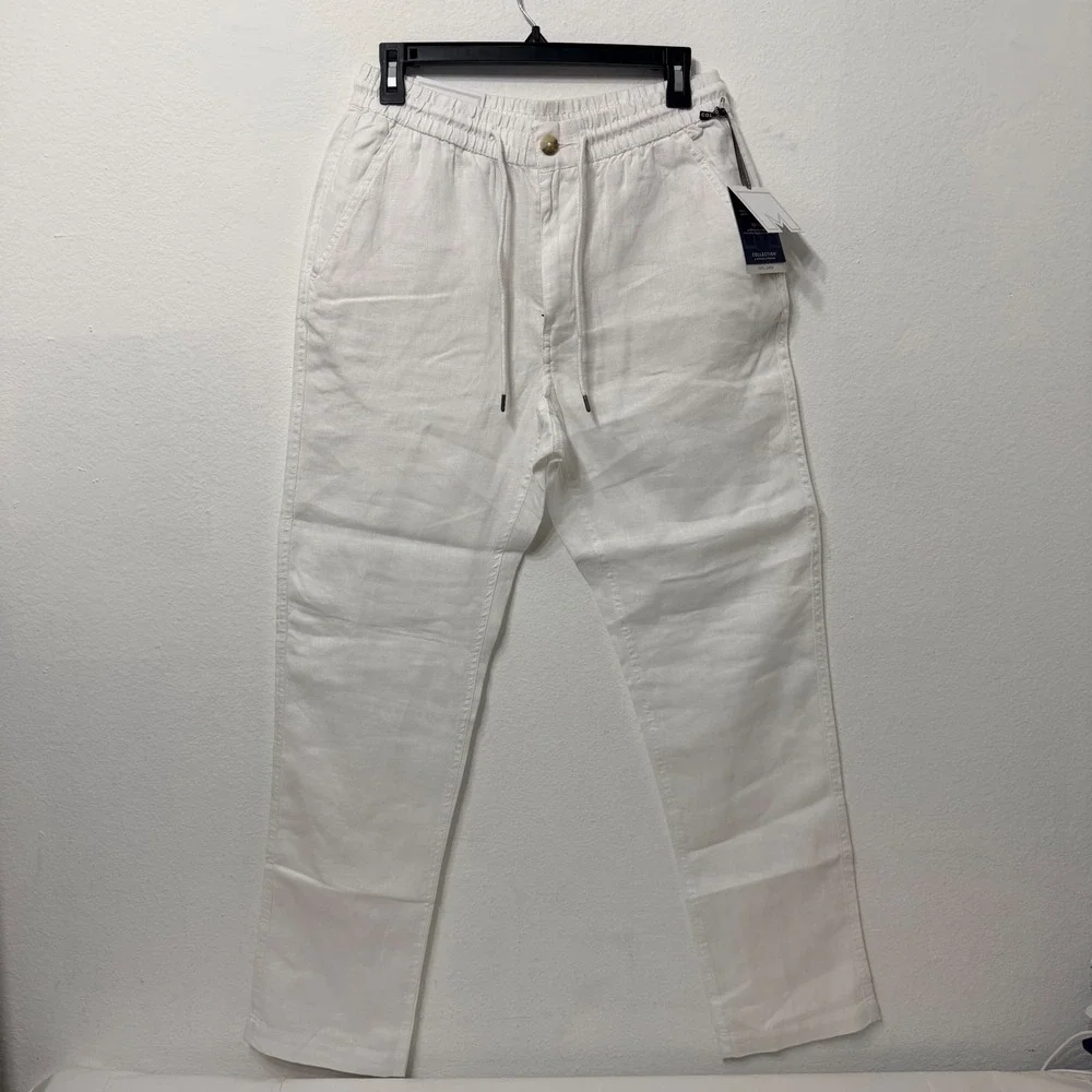 Collection by Michael Strahan Mens White 100% Linen Drawstring Pants Size S NWT
